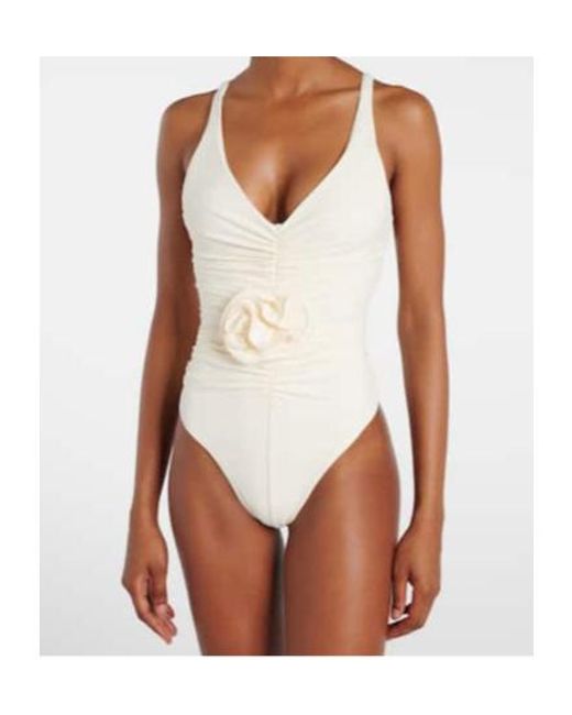 Magda Butrym White Floral-Appliqué Ruched Swimsuit