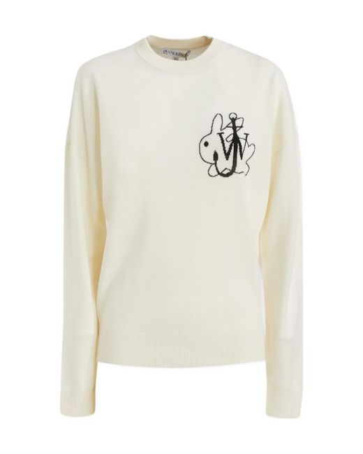 J.W. Anderson White Jw Anderson Logo Intarsia Knit Crenweck Jumper