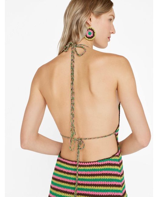 FRAME Green Crochet Neck Mini Dress