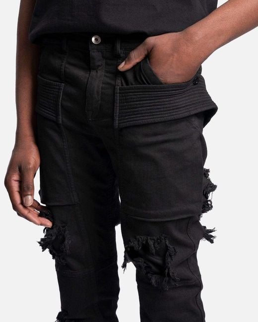 Rick Owens Black Pocket Imitation Old Denim Trousers for men