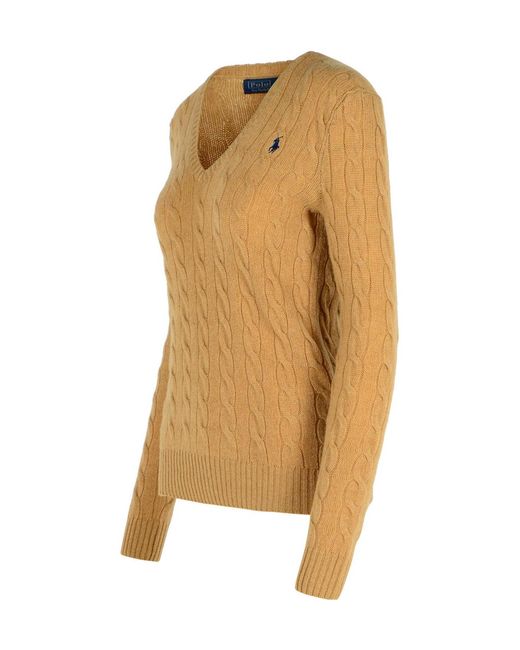 Polo Ralph Lauren Brown Cable-Knit V-Neck Sweater