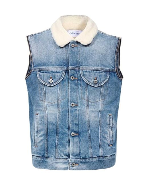 Off-White c/o Virgil Abloh Blue Shearling Collar Denim Gilet