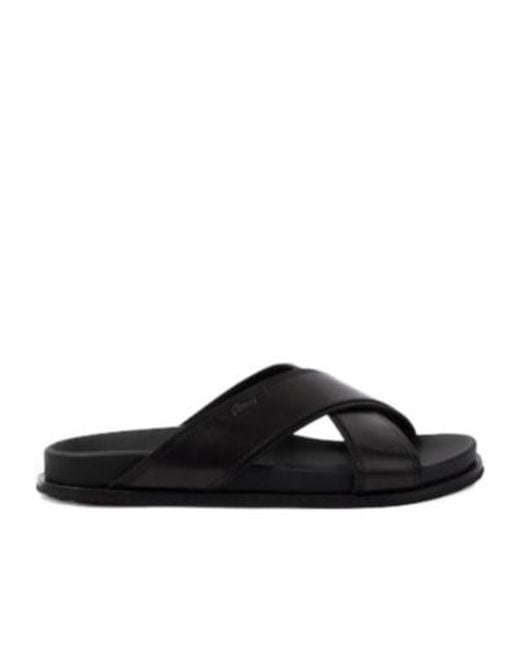 Brioni Black Criss-Cross Leather Slides for men