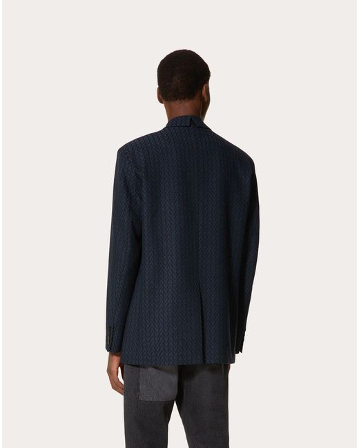 Valentino Blue Optical Motif Detailed Jacket for men