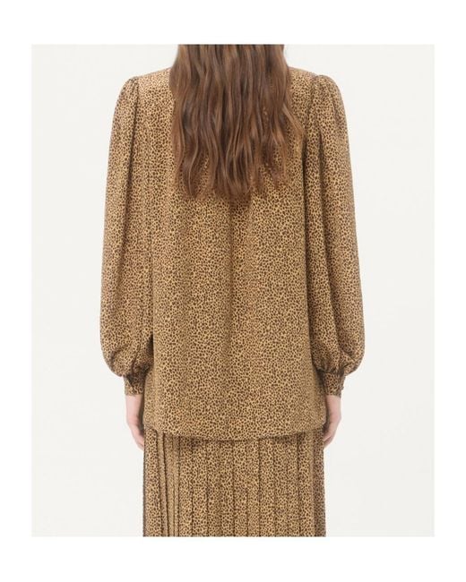 Valentino Brown Crepe De Chine Shirt With Fauve Eclat Micromacula Print