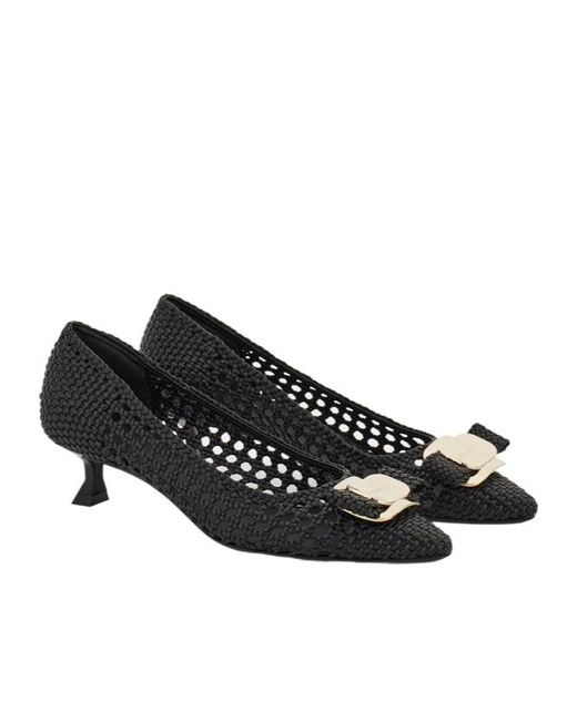 Ferragamo Black Zelma Braided High Heels