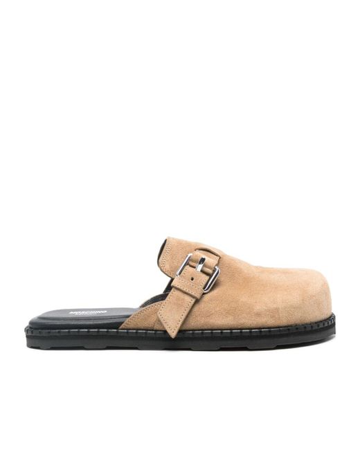 Moschino Brown Buckled Round Toe Mules