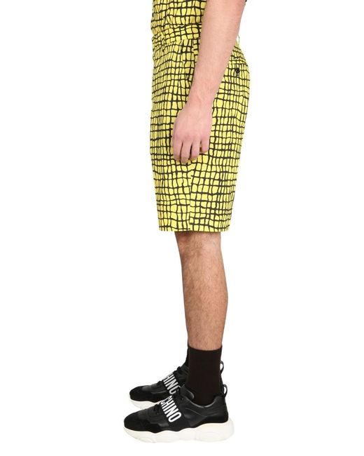 Moschino Yellow Pattern Printed Shorts for men