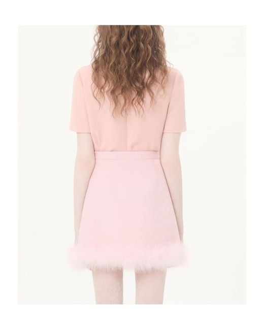 Valentino Pink Georgette Mock Neck Short-Sleeved Top