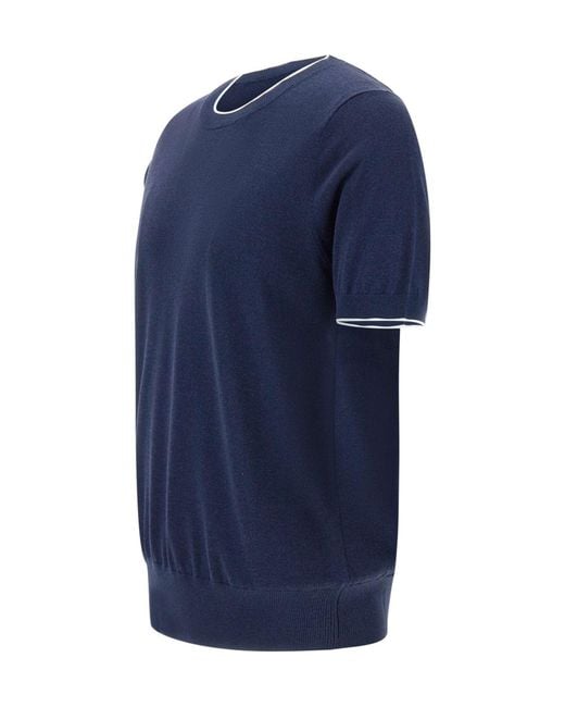 Kangra Cashmere Blue Kangra Contrast Trim Short Sleeve Knitted Top for men
