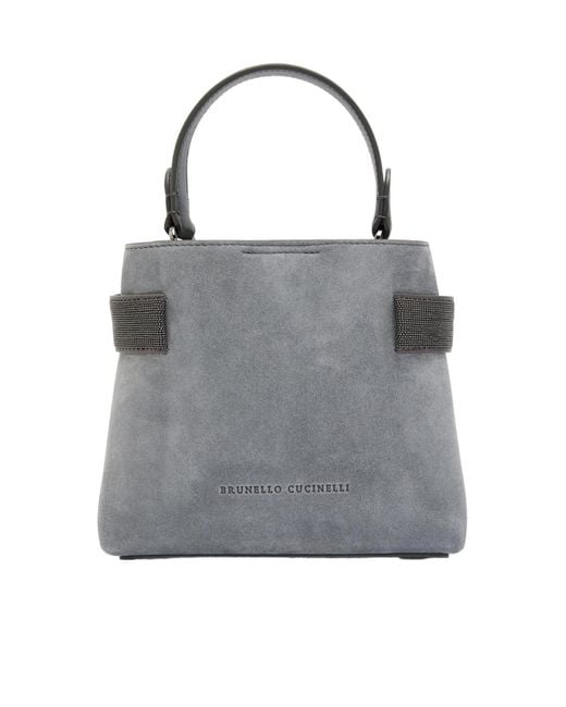 Brunello Cucinelli Gray Suede Top Handle Bag