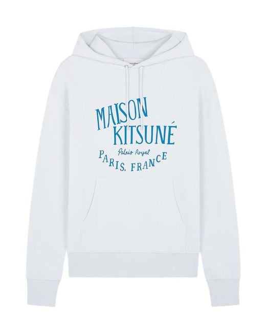 Maison Kitsuné White Maison Kitsuné Logo Printed Drawstring Hoodie for men