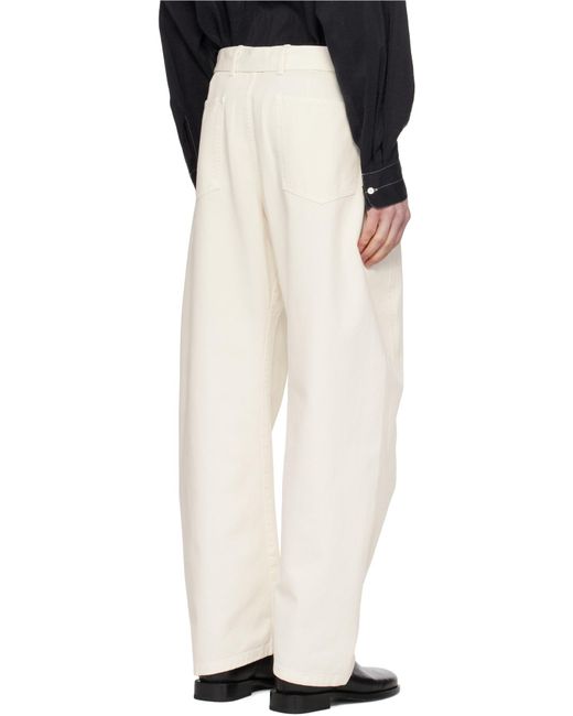 Lemaire White Twisted Belted Straight-Leg Trousers
