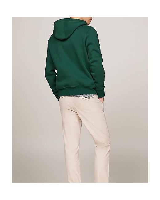 Tommy Hilfiger Green Drawstring Logo Embroidered Hoodie for men