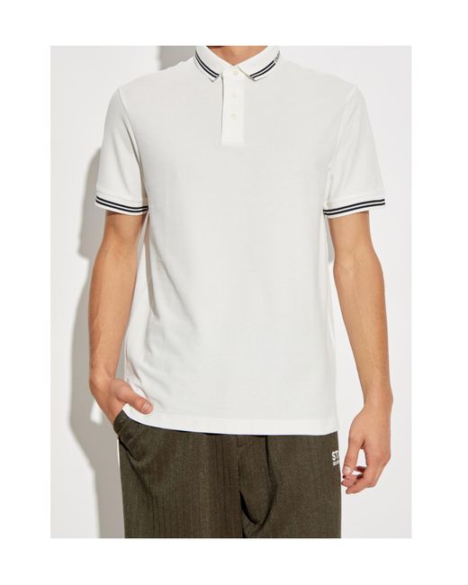 Emporio Armani White Striped Edge Polo Shirt for men