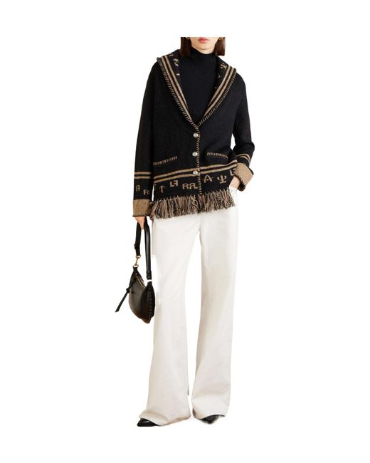 RRL Black Wool And Silk-Blend Intarsia Cardigan