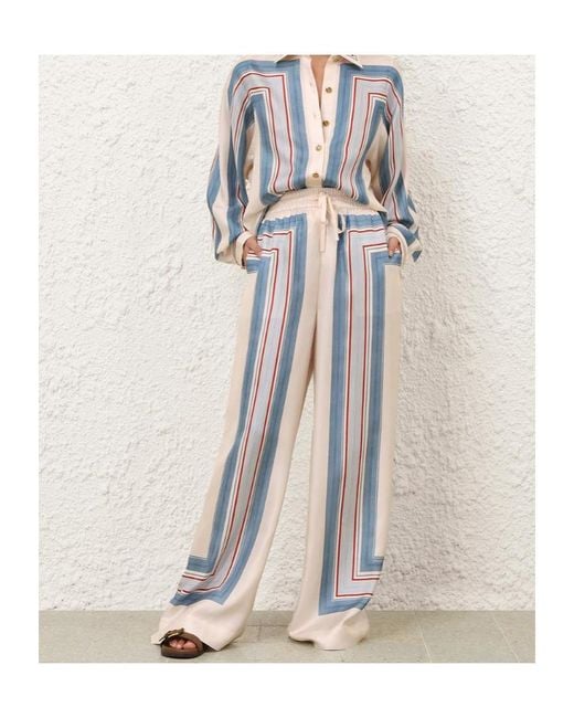 Zimmermann Blue Geometric Print Wide-Leg Pants