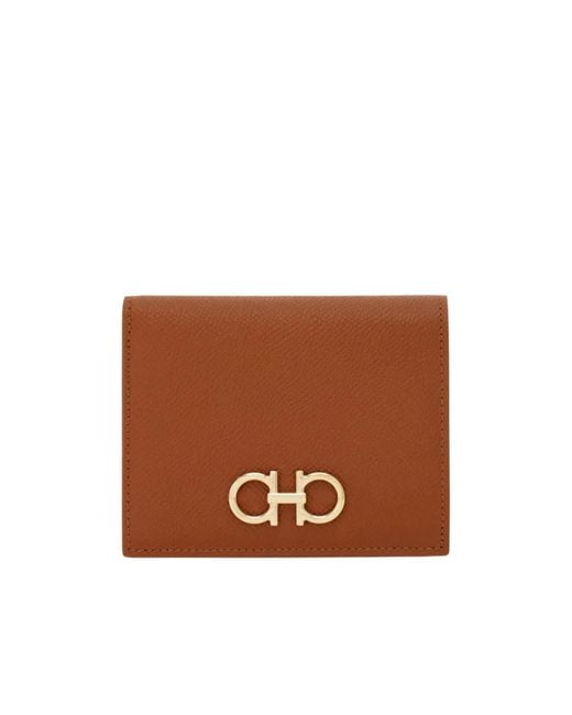 Ferragamo Brown Gancini Compact Wallet