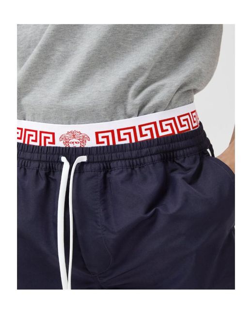 Versace Blue Double-Waistband Swim Shorts for men