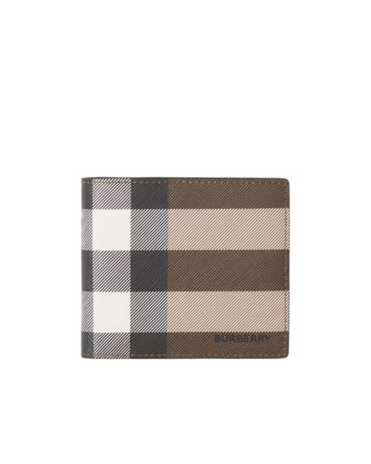 Burberry Gray Checked Bi-Fold Wallet for men