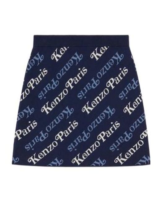 KENZO Blue All-Over Logo Detailed Knitted Mini Skirt
