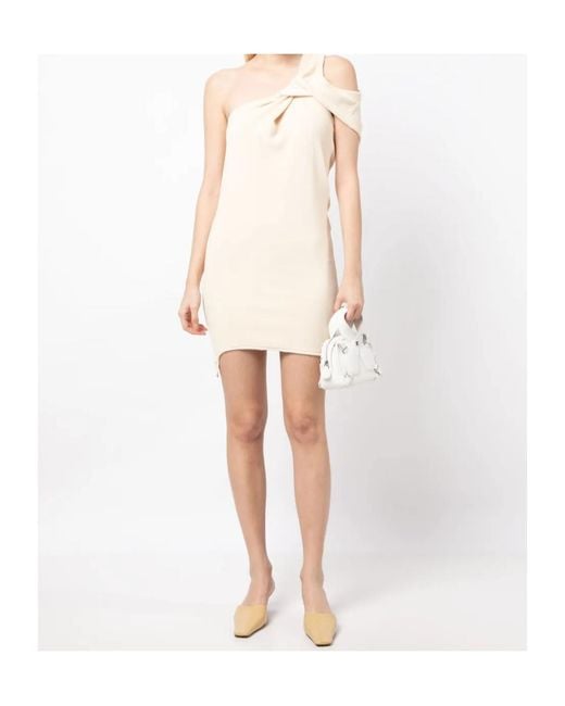 Courreges White One-Shoulder Knotted Minidress