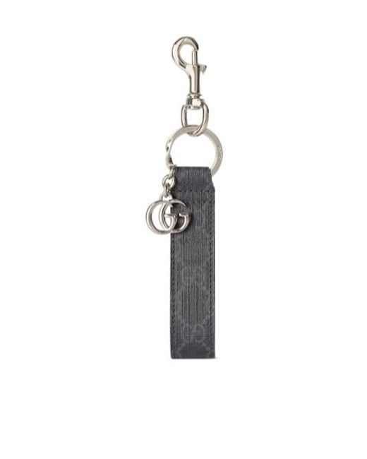 Gucci White Logo Plaque Monogrammed Keychain for men