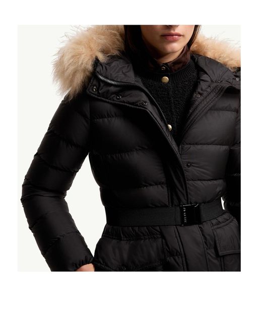 Moncler Black Khloesse Shearling-Trimmed Hooded Long Down Jacket