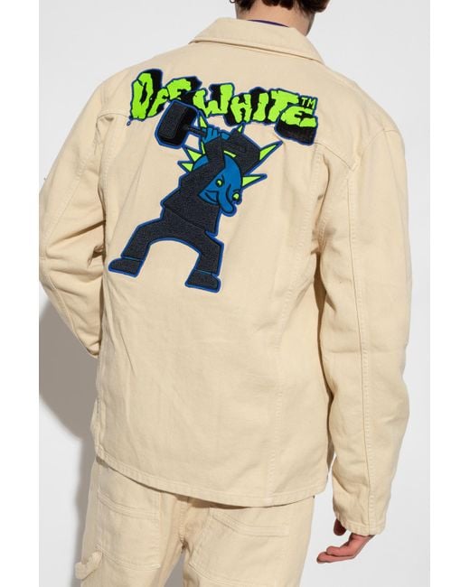 Off-White c/o Virgil Abloh Natural Motif-Embroidered Buttoned Denim Jacket for men