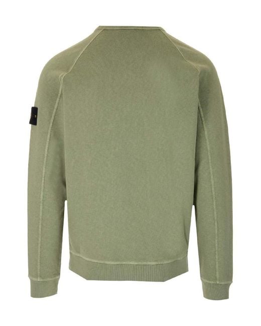 Stone Island Green Logo Patch Crewneck Sweatshirt for men