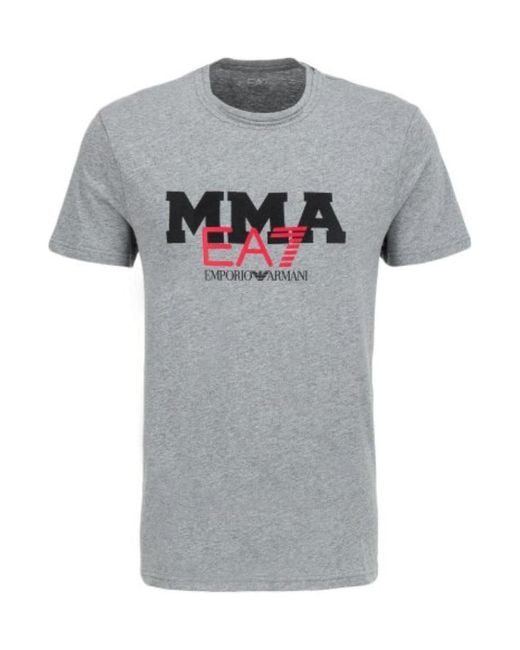 EA7 Gray Printed T-Shirt With Round Neck for men