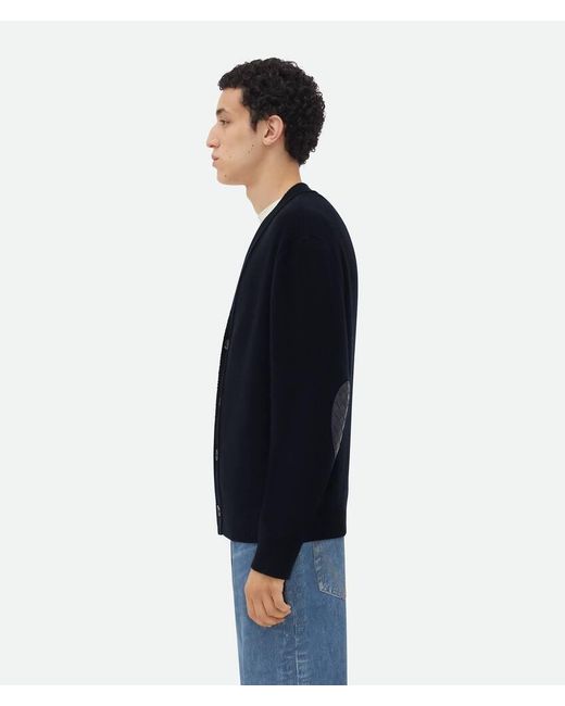 Bottega Veneta Blue Intrecciato Leather Patch Embellished Cardigan for men