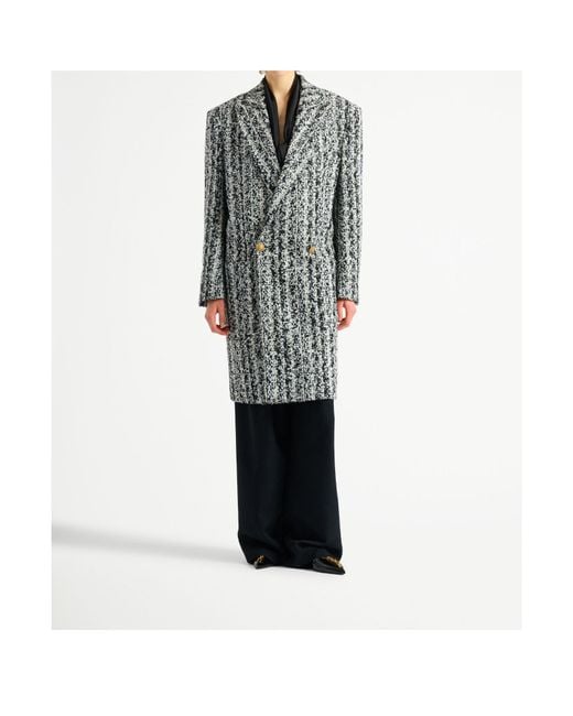 Balmain Gray Long Tweed Coat