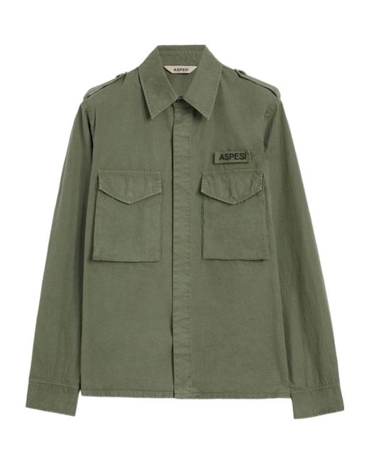 Aspesi Green Military Pocket Shirt for men