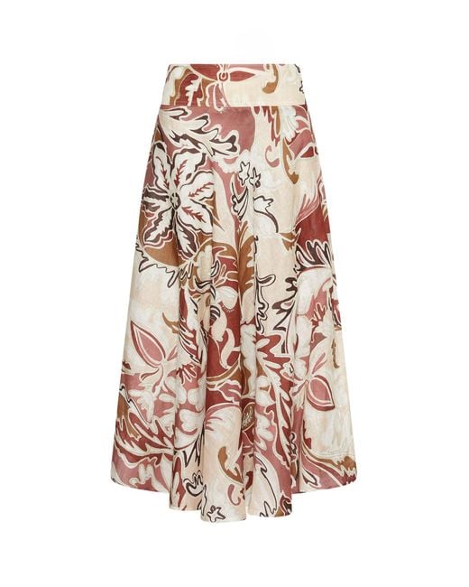 Marella White Printed Linen Skirt
