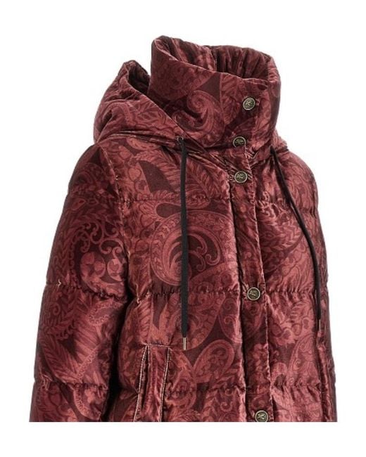 Etro Red Paisley-Print Velvet Down Jacket