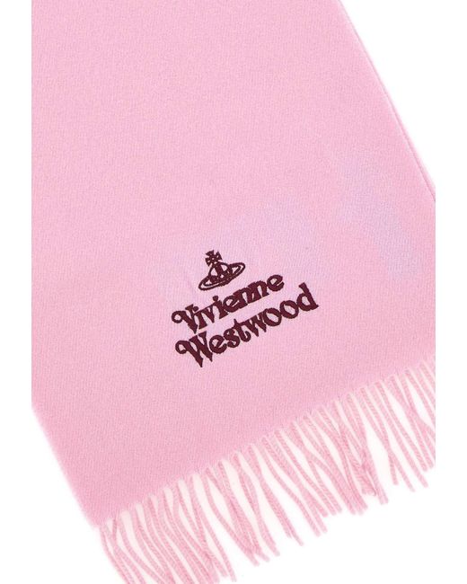 Vivienne Westwood Pink Logo Embroidered Fringed Scarf
