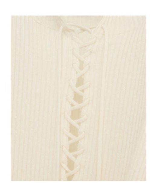 Ann Demeulemeester White Fanja Serafino Cropped Lace-Up Sweater