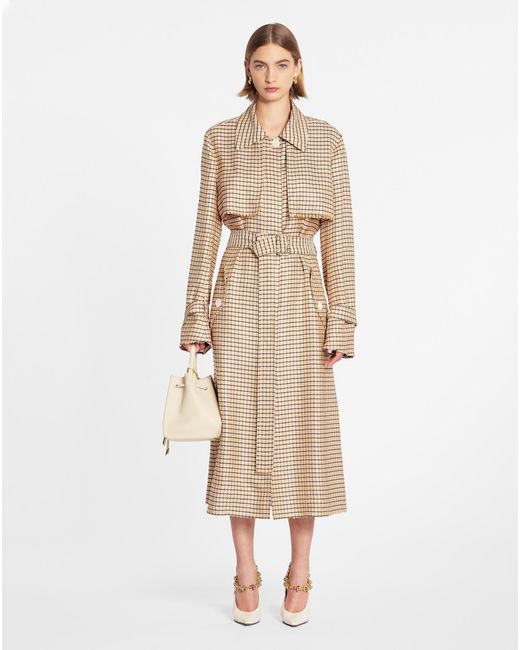 Lanvin Natural Checkered Belted Trench Coat