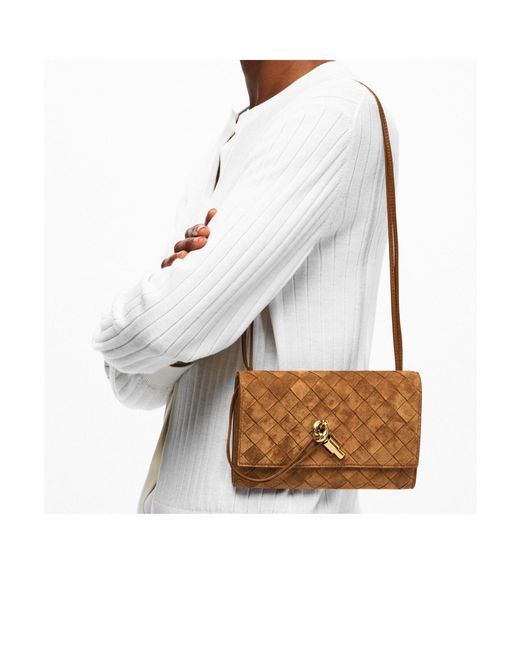 Bottega Veneta White Warm Suede Woven Shoulder Bag