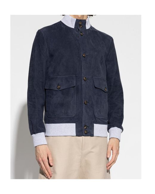 Eleventy Blue Flap Pocket Leather Jacket for men