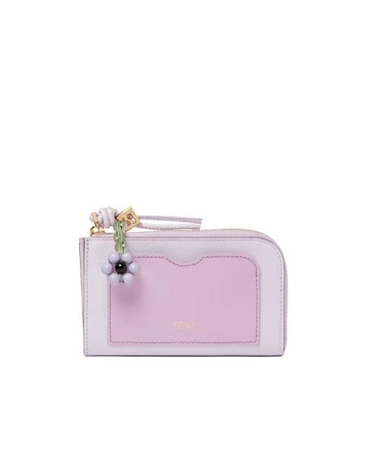 Fendi Purple Ff Diamonds Logo-Embossed Leather Cardholder
