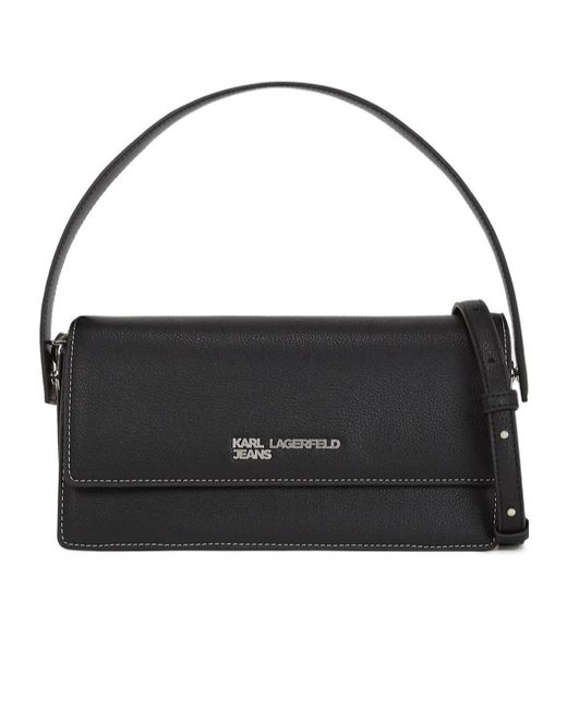 Karl Lagerfeld Black Logo-Plaque Contrast-Stitch Shoulder Bag