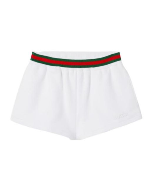 Gucci White Cotton Jersey Shorts With Web, Ready-To-Wear