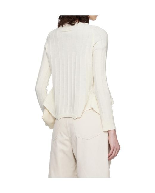 MM6 by Maison Margiela White Ribbed Peplum-Hem Sweater