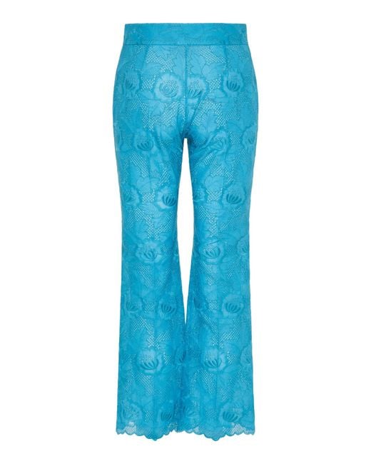 Valentino Blue Floral Embroidered Flared Pants