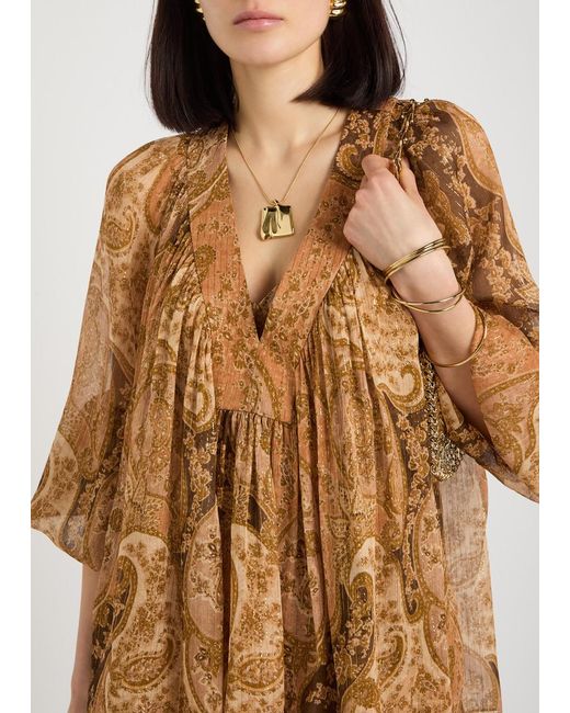 Zimmermann Brown Carousel Metallic Silk Top