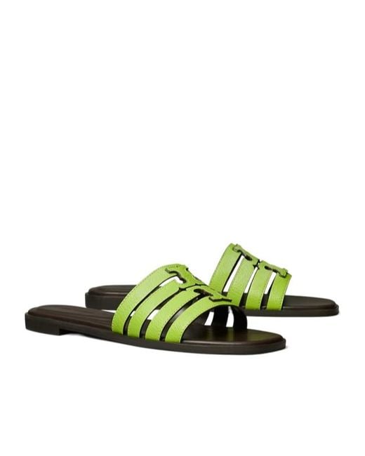 Tory Burch Green Striped Slides