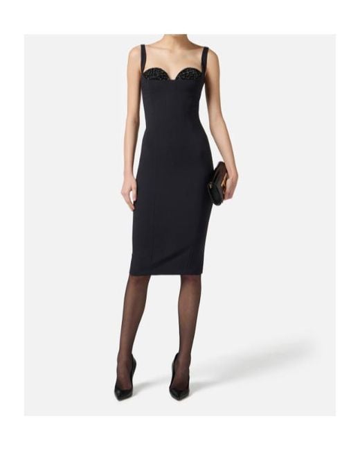 Elisabetta Franchi Blue Embellished Lightweight Crepe Dress