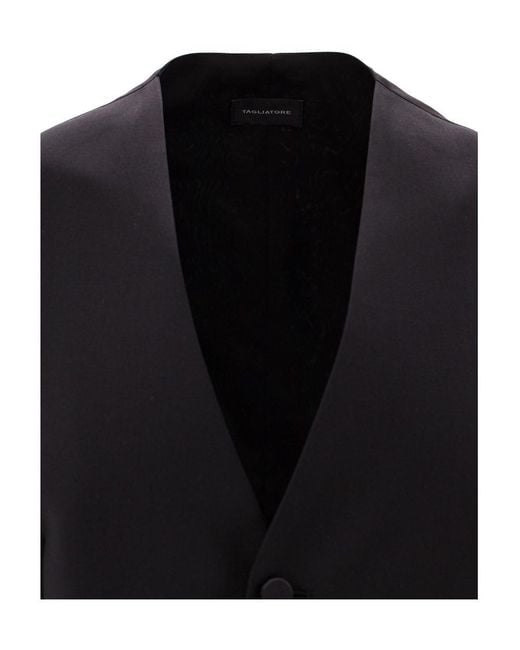 Tagliatore Black V-Neck Single-Breasted Waistcoat for men